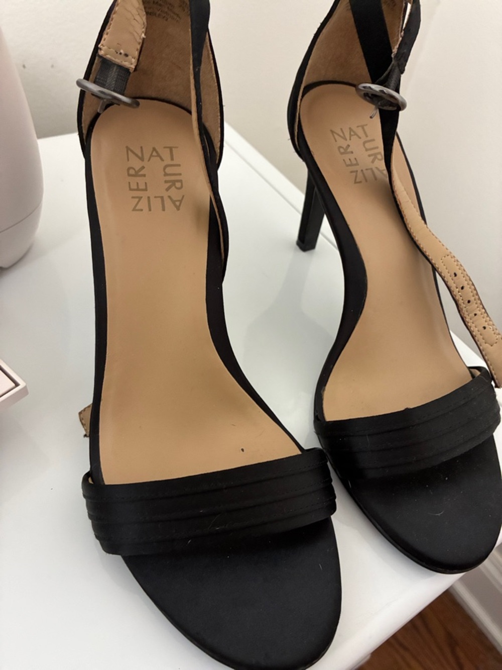 Naturalizer Black Open-Toe Slingback Heels with Ankle Strap